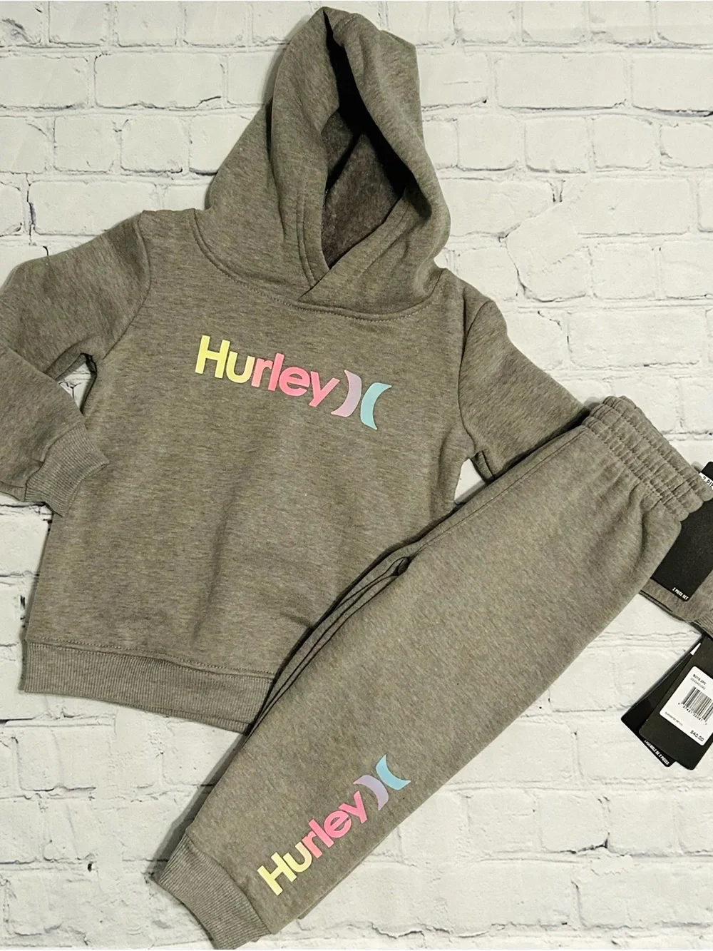 NWT Hurley Toddlers Joggers & Sweatshirt Set - Pastel Multicolor Logo (24 Mos)